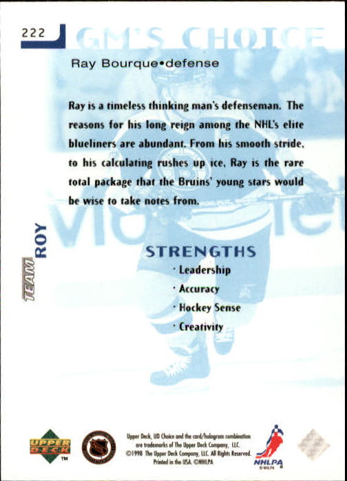 1998-99 UD Choice #222 Ray Bourque GM back image