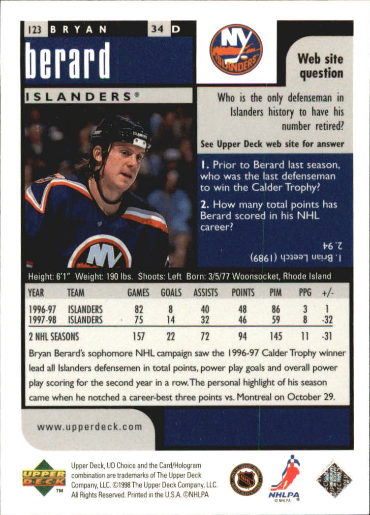1998-99 UD Choice Reserve #123 Bryan Berard