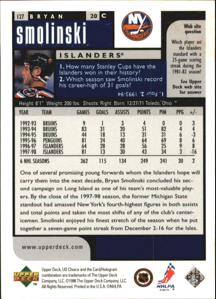 1998-99 UD Choice Reserve #127 Bryan Smolinski