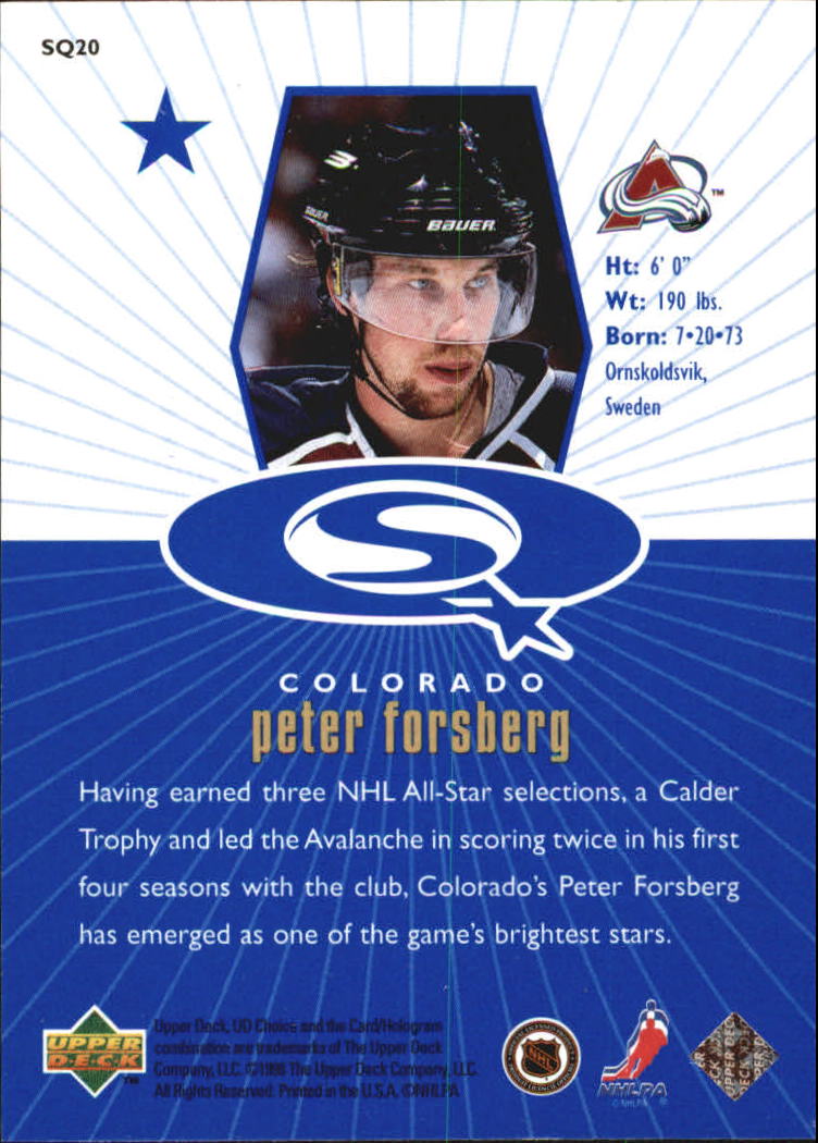 1998-99 UD Choice StarQuest Blue #SQ20 Peter Forsberg back image