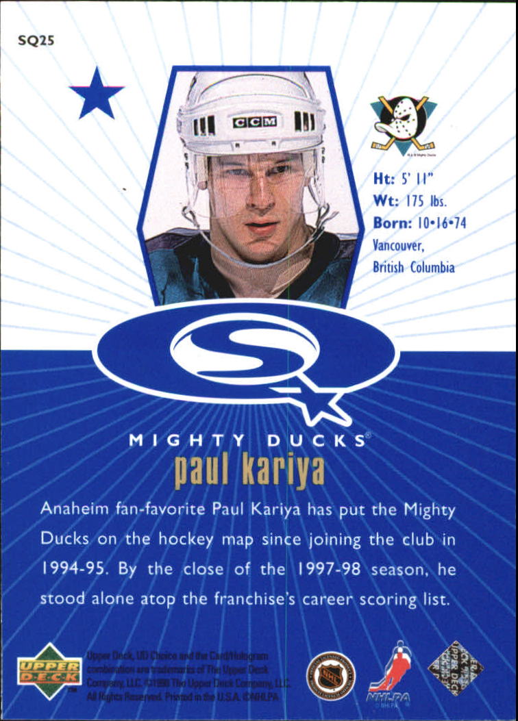 1998-99 UD Choice StarQuest Blue #SQ25 Paul Kariya back image