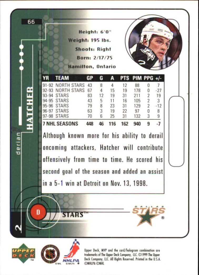 1998-99 Upper Deck MVP #66 Derian Hatcher back image