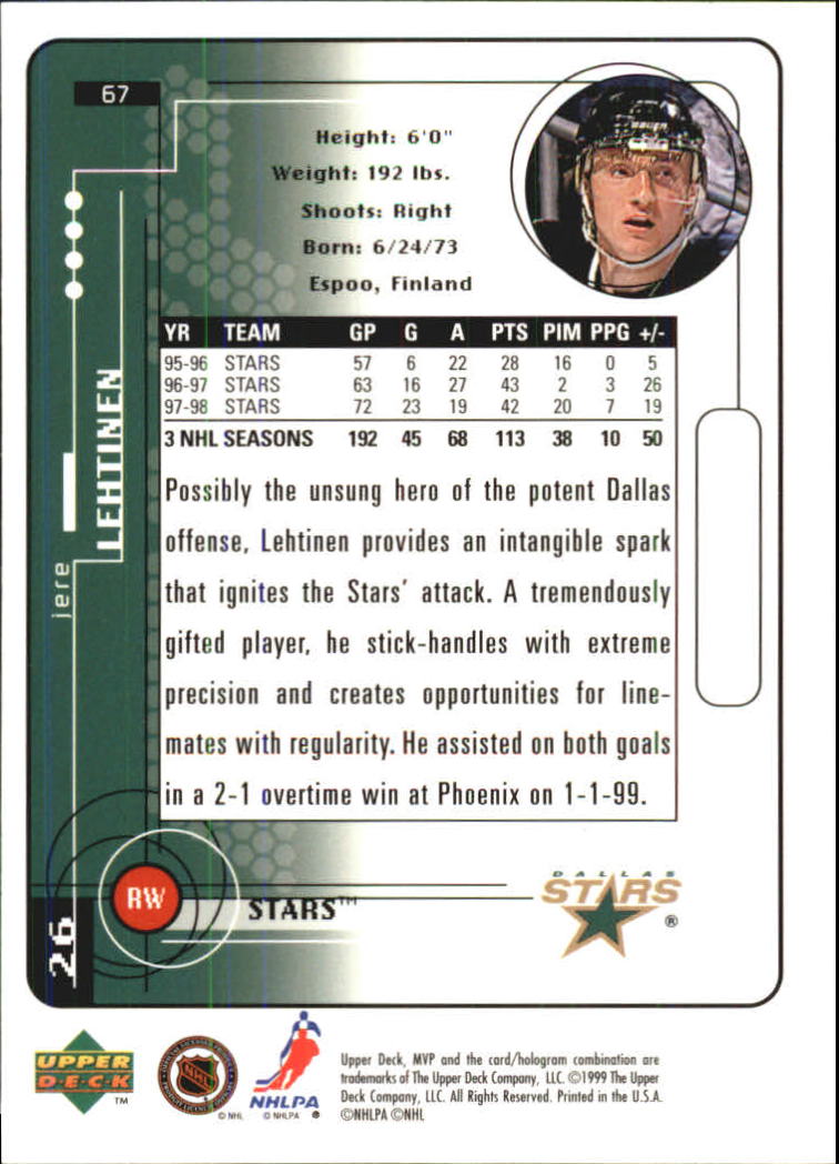 1998-99 Upper Deck MVP #67 Jere Lehtinen back image