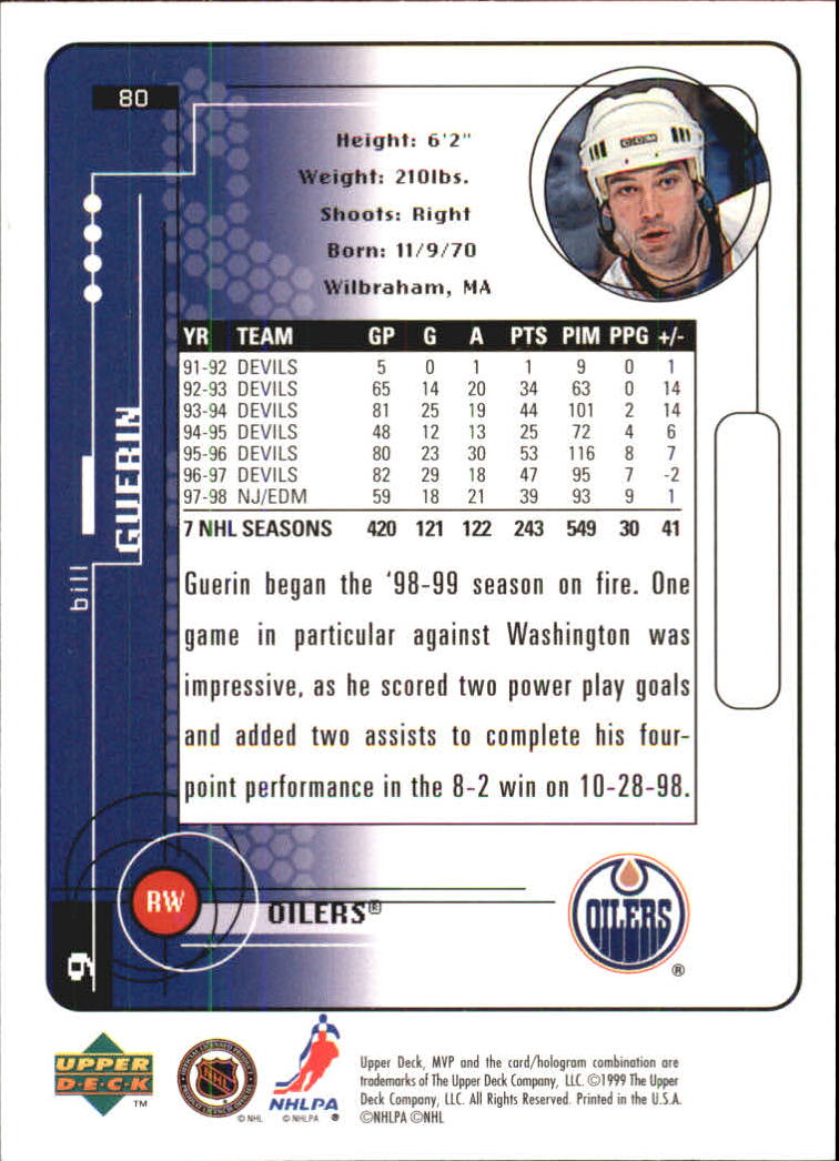 1998-99 Upper Deck MVP #80 Bill Guerin back image