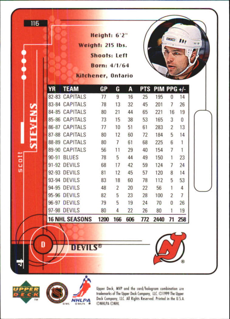 1998-99 Upper Deck MVP #116 Scott Stevens back image