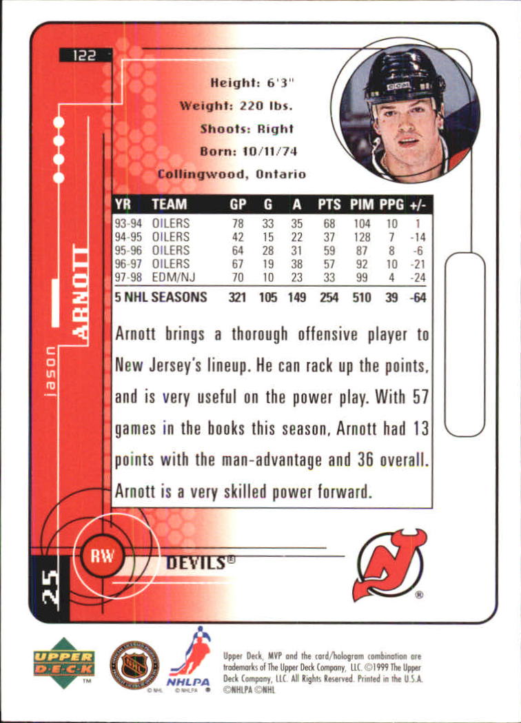1998-99 Upper Deck MVP #122 Jason Arnott back image