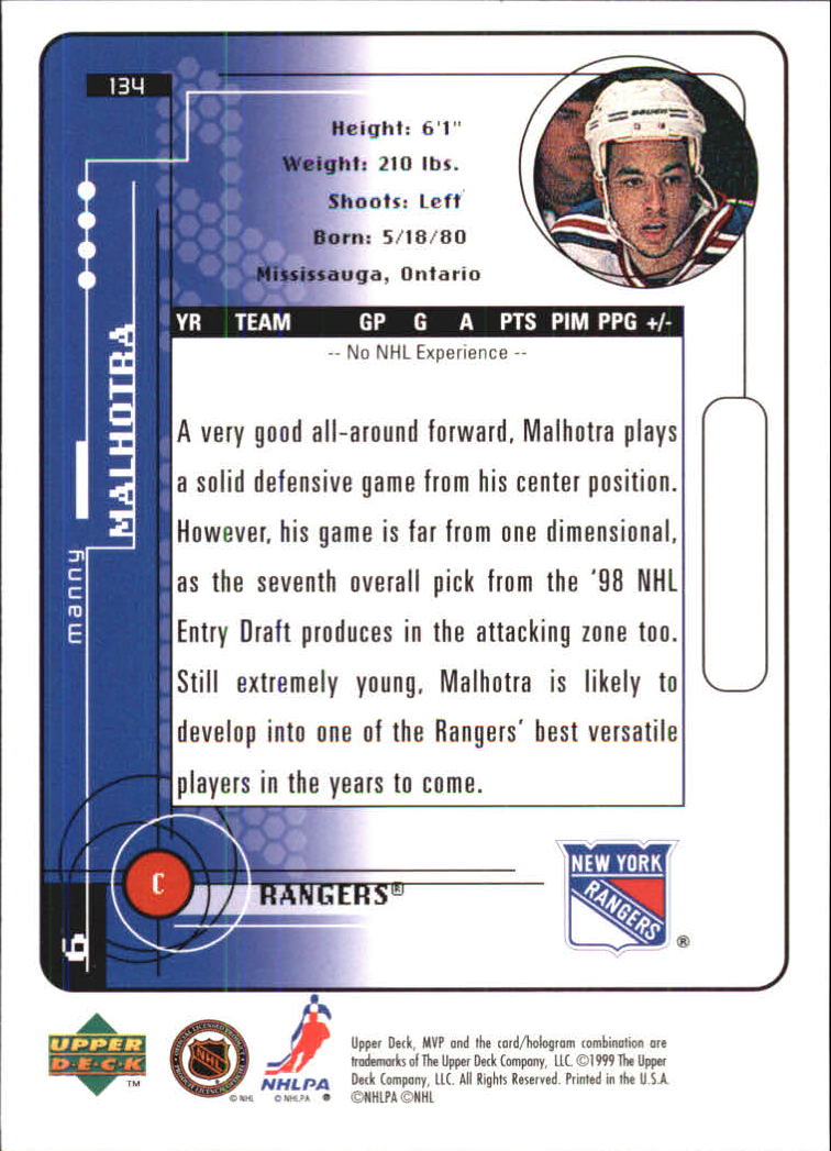 1998-99 Upper Deck MVP #134 Manny Malhotra back image