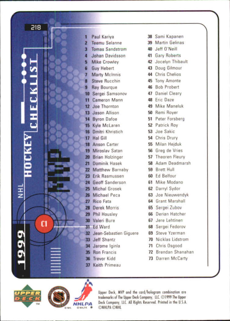 A2307- 1998-99 Upper Deck MVP Hk 1-220 + Einsätze -du Pick- 15 + Gratis US - Bild 435 von 441
