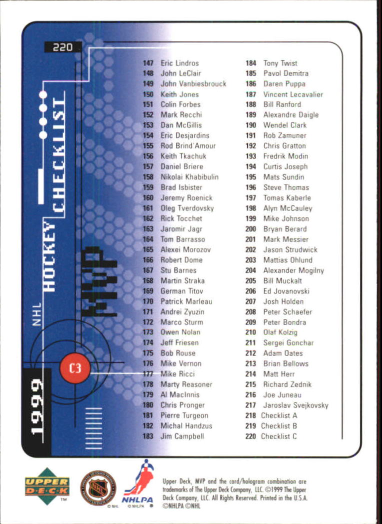 A2307- 1998-99 Upper Deck MVP Hk 1-220 + Einsätze -du Pick- 15 + Gratis US - Bild 439 von 441