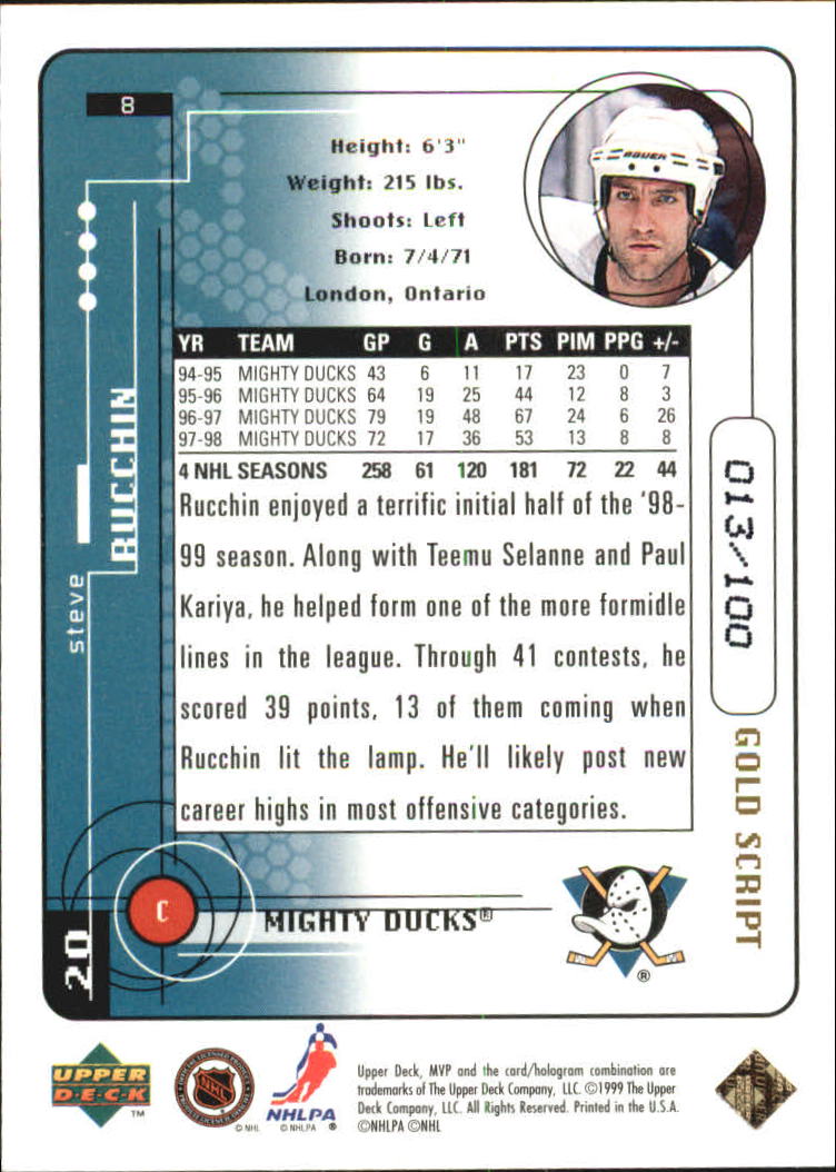1998-99 Upper Deck MVP Gold Script #8 Steve Rucchin back image