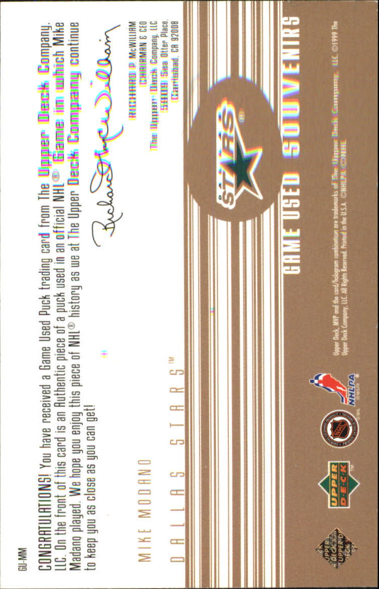 1998-99 Upper Deck MVP Game Souvenirs #MM Mike Modano back image