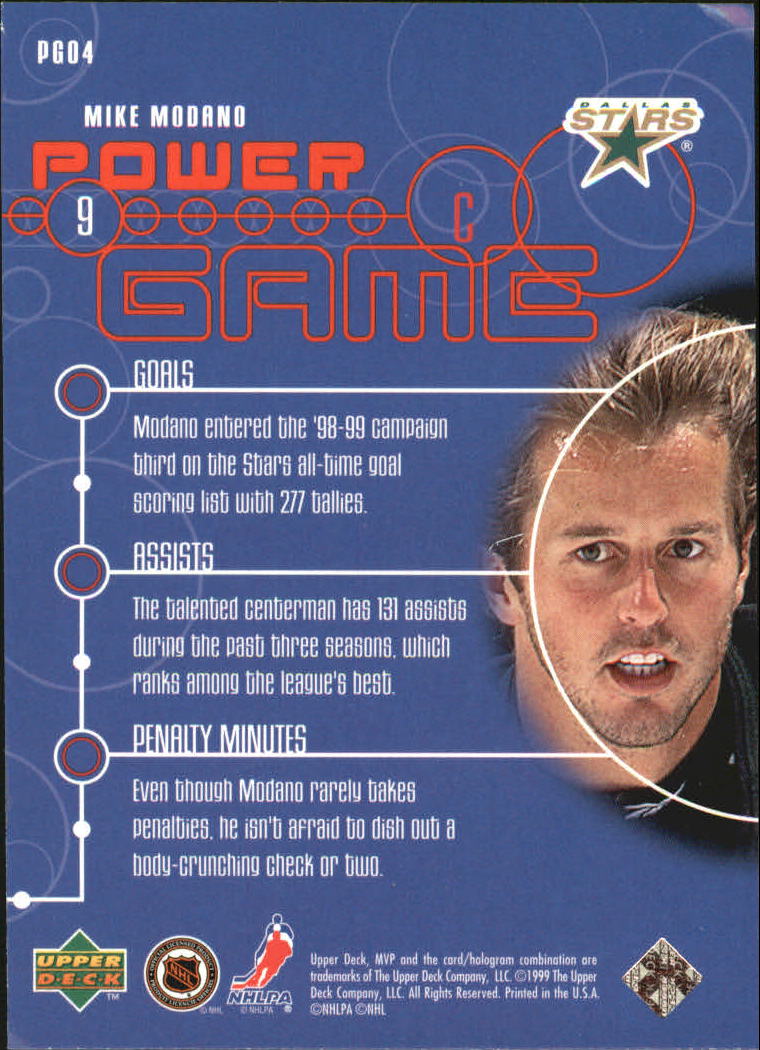 1998-99 Upper Deck MVP Power Game #PG4 Mike Modano back image