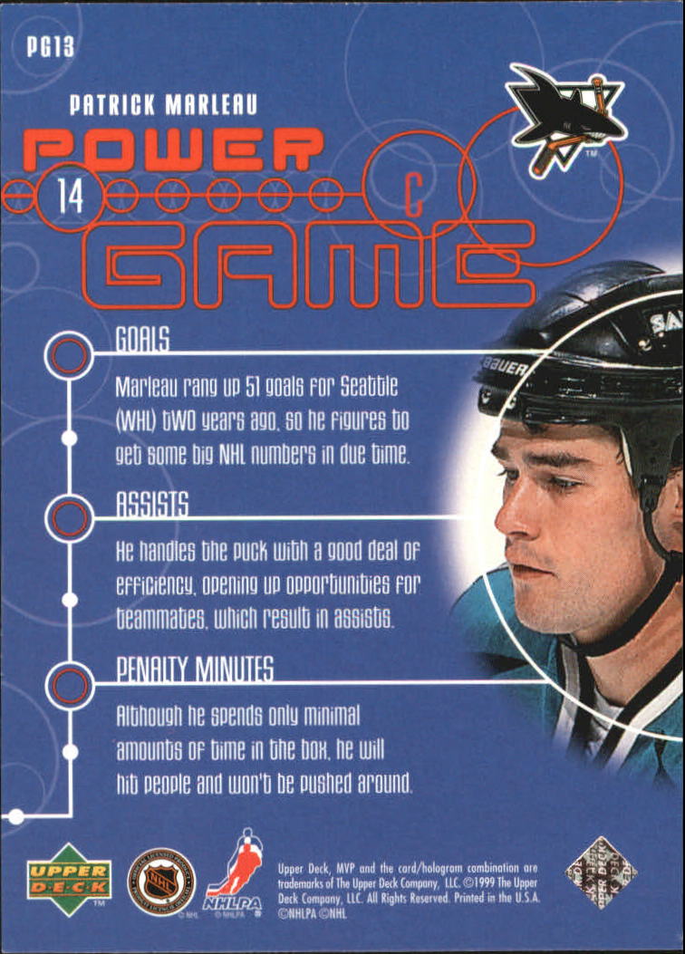 1998-99 Upper Deck MVP Power Game #PG13 Patrick Marleau back image