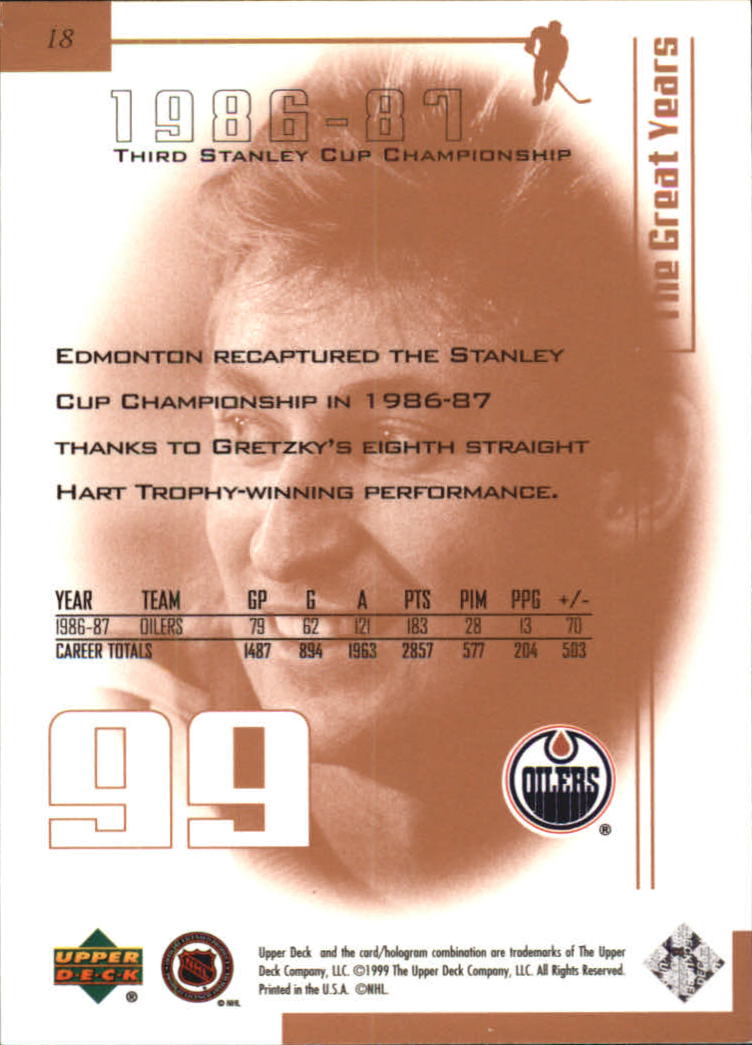1999 Wayne Gretzky Living Legend #18 Wayne Gretzky 1986-87 back image