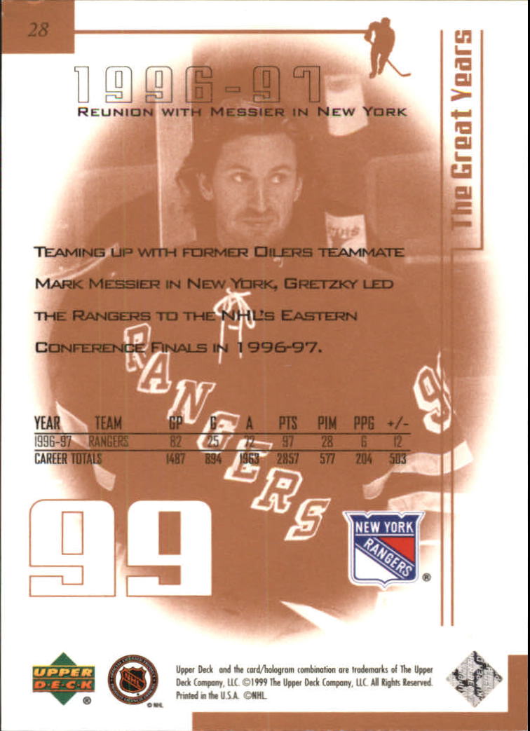 1999 Wayne Gretzky Living Legend #28 Wayne Gretzky 1996-97 back image