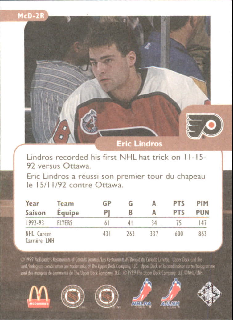 1999-00 McDonald's Upper Deck #MCD2R Eric Lindros back image