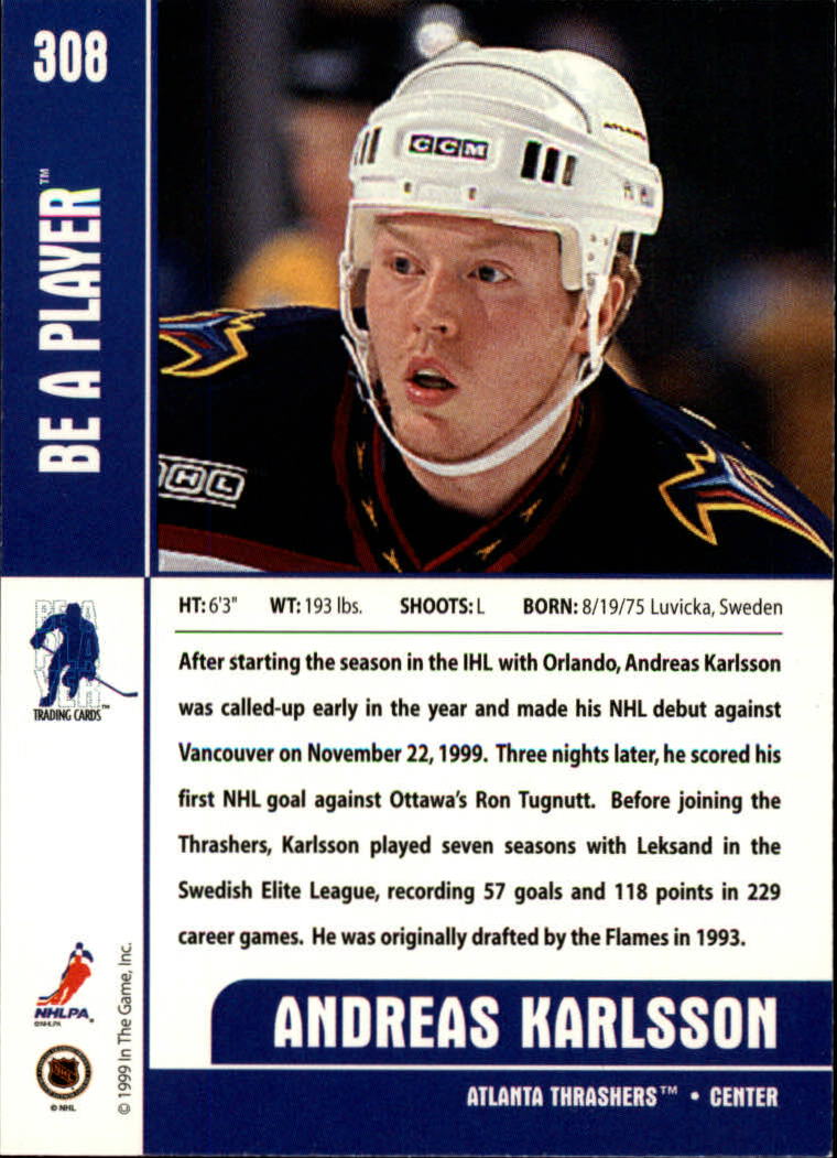 1999-00 BAP Memorabilia #308 Andreas Karlsson RC back image