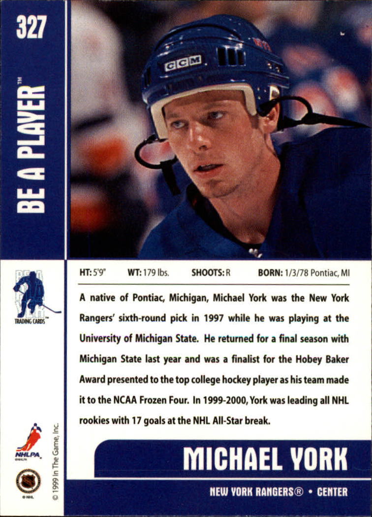1999-00 BAP Memorabilia #327 Michael York back image