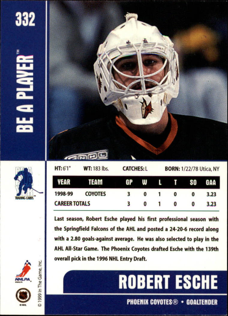 1999-00 BAP Memorabilia #332 Robert Esche RC back image