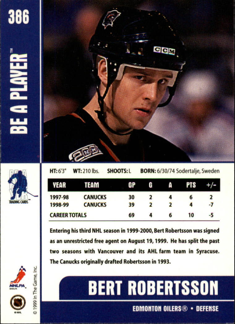 1999-00 BAP Memorabilia #386 Bert Robertsson RC back image