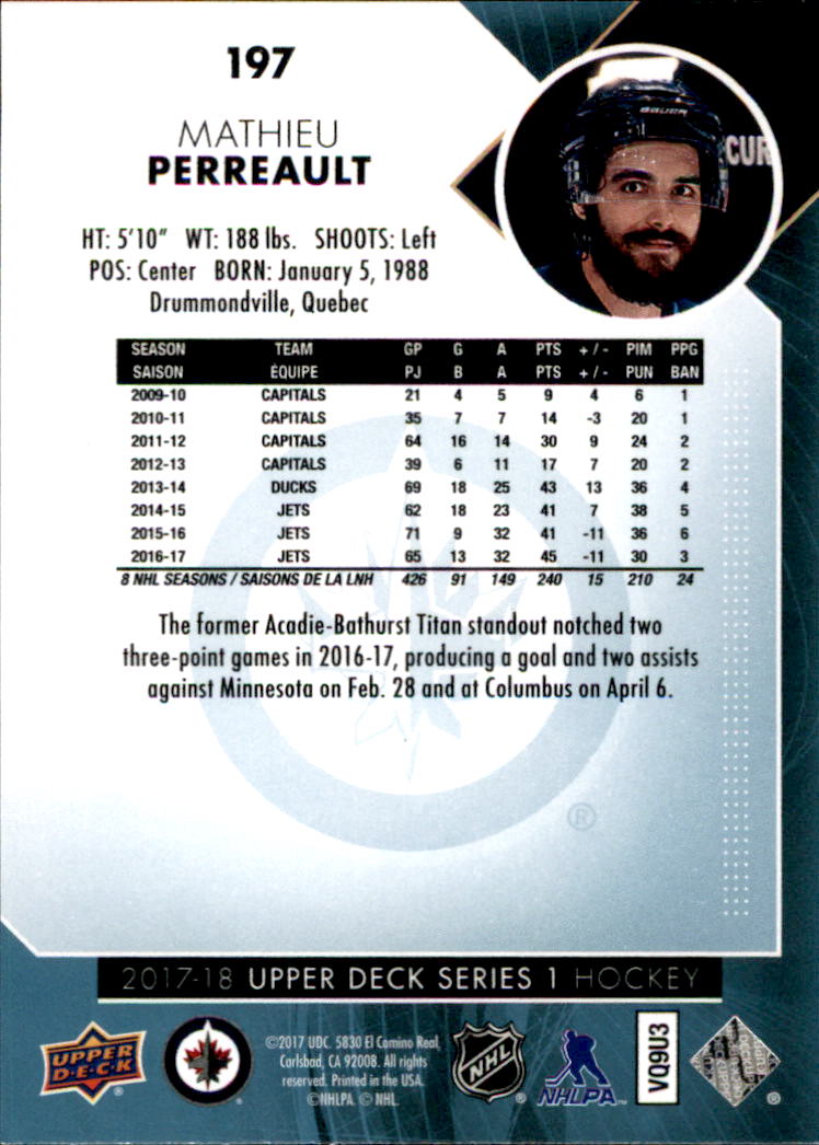 2017-18 Upper Deck #197 Mathieu Perreault back image