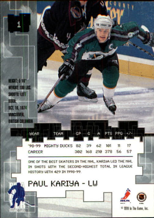 1999-00 BAP Millennium #1 Paul Kariya back image