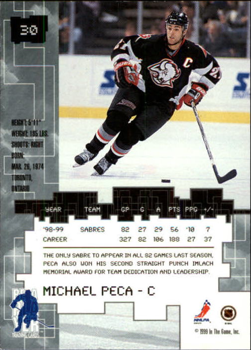 1999-00 BAP Millennium #30 Michael Peca back image