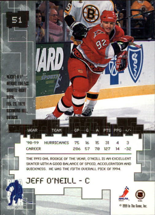 1999-00 BAP Millennium #51 Jeff O'Neill back image