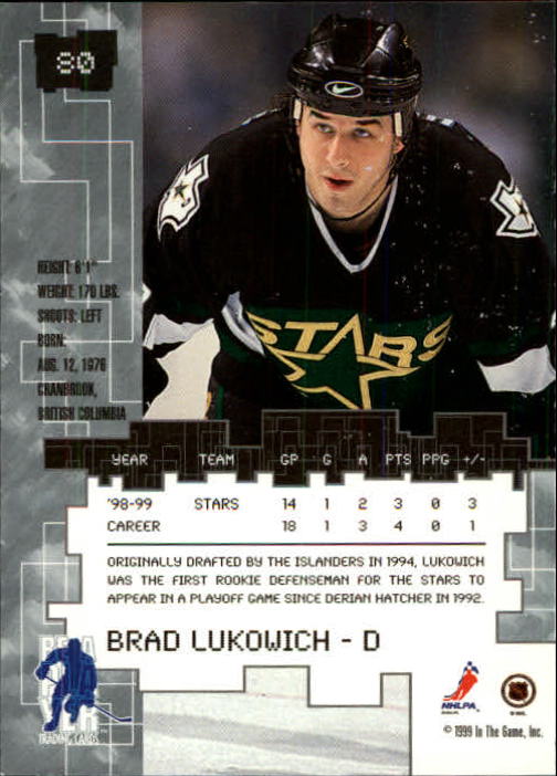1999-00 BAP Millennium #80 Brad Lukowich RC back image