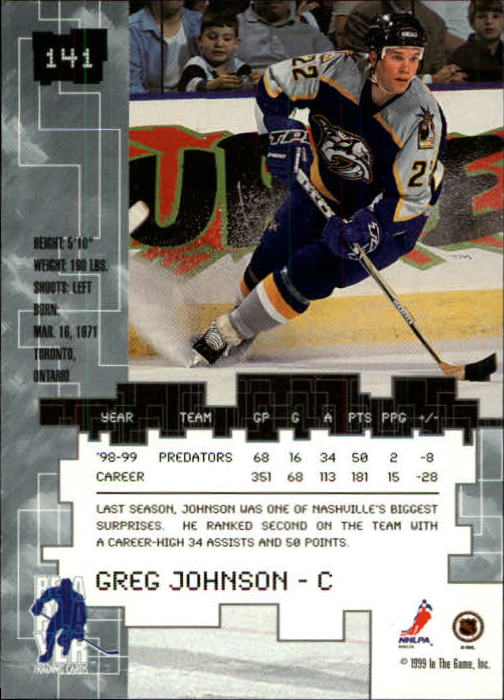 1999-00 BAP Millennium #141 Greg Johnson back image