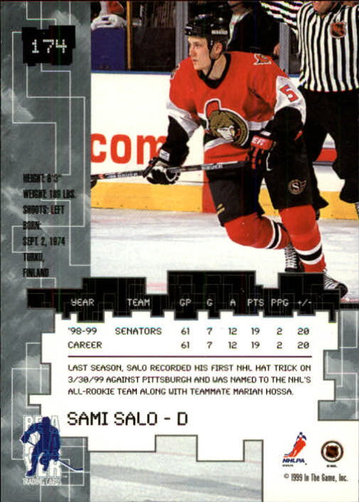 1999-00 BAP Millennium #174 Sami Salo back image
