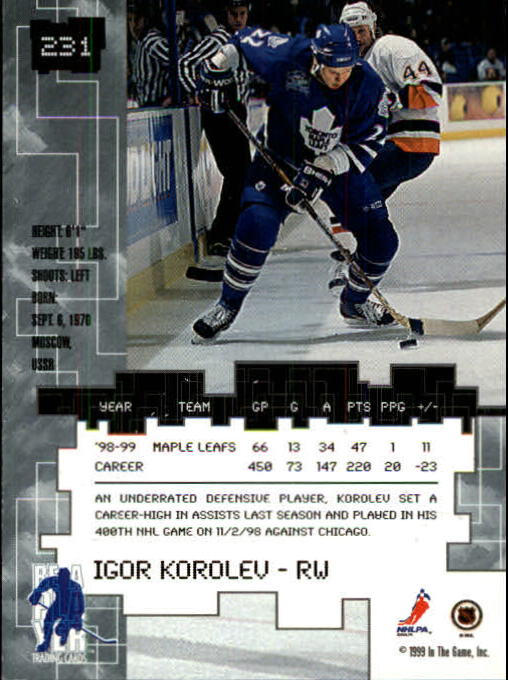 1999-00 BAP Millennium #231 Igor Korolev back image