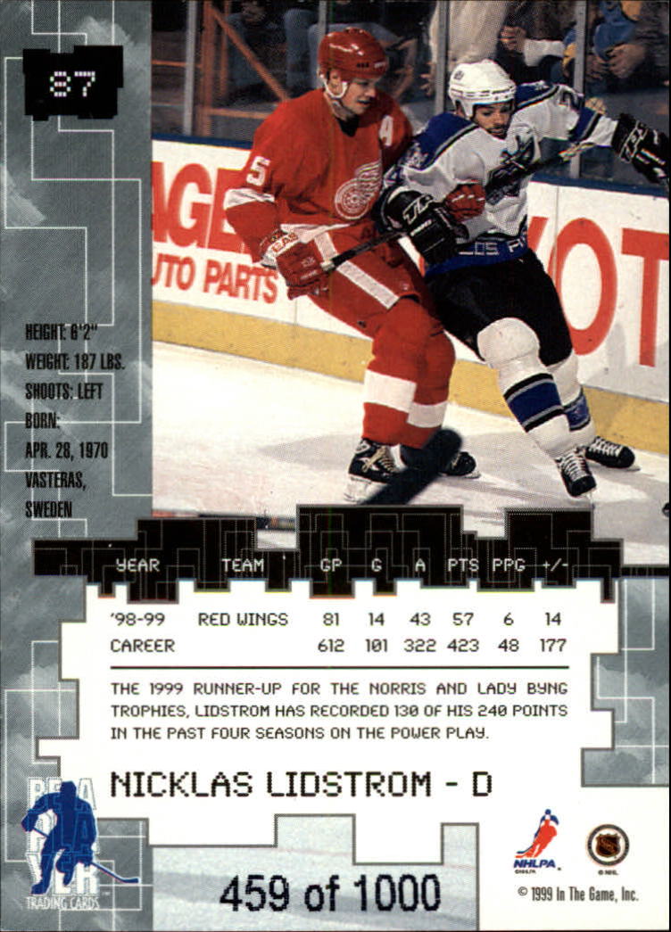 1999-00 BAP Millennium Ruby #87 Nicklas Lidstrom back image