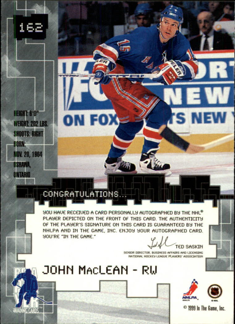 1999-00 BAP Millennium Autographs Gold #162 John MacLean back image