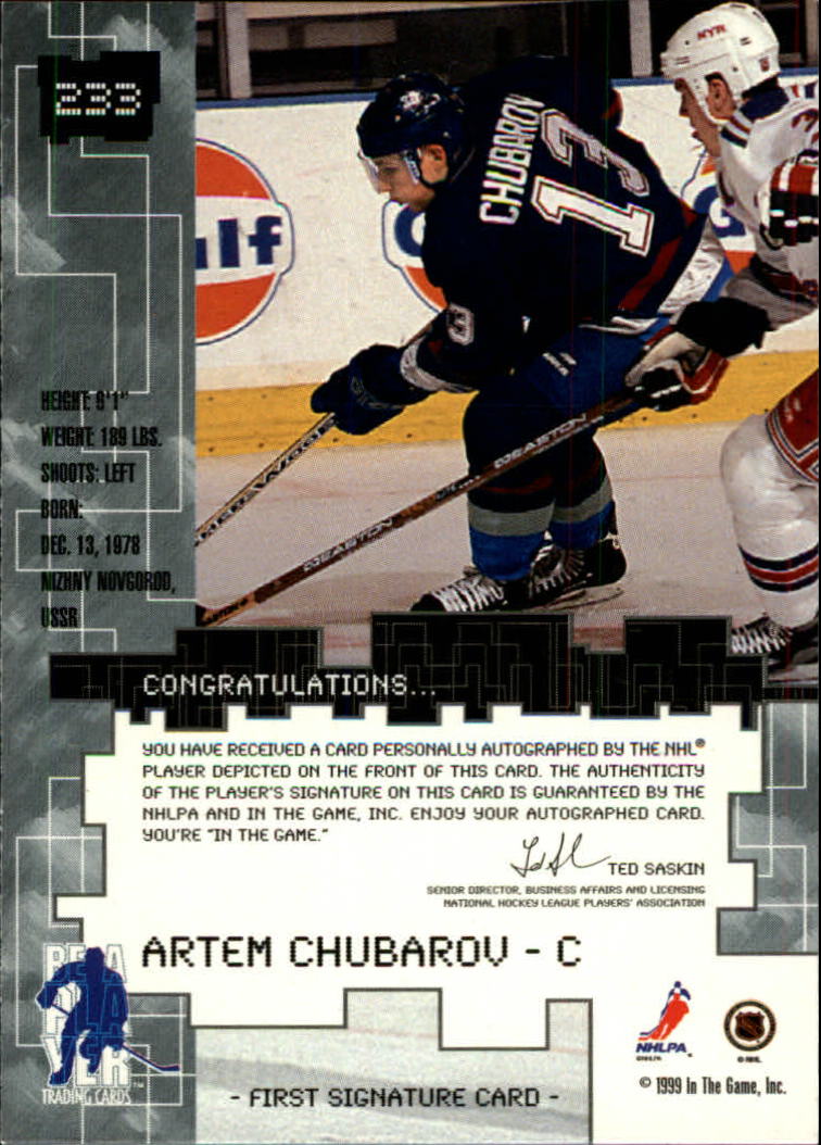 1999-00 BAP Millennium Autographs Gold #233 Artem Chubarov back image