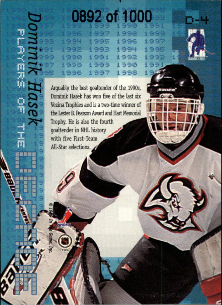 1999-00 BAP Millennium Players of the Decade #D4 Dominik Hasek back image