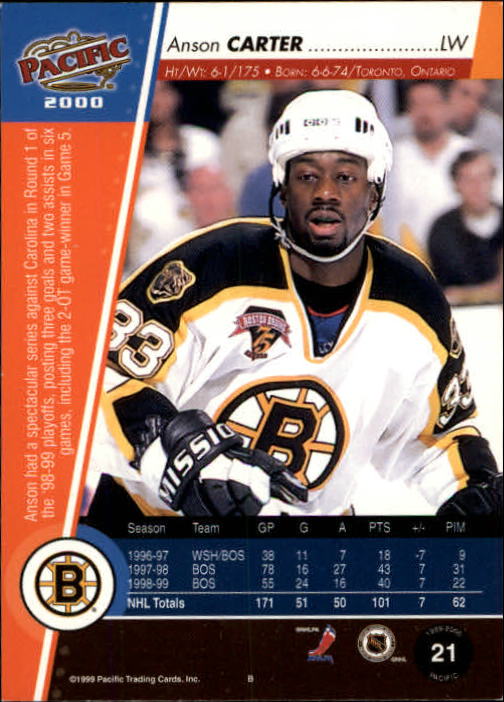 1999-00 Pacific #21 Anson Carter back image