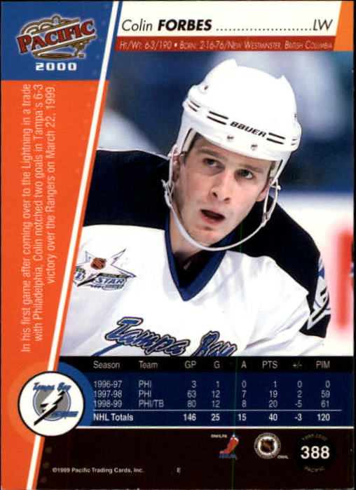 1999-00 Pacific #388 Colin Forbes back image