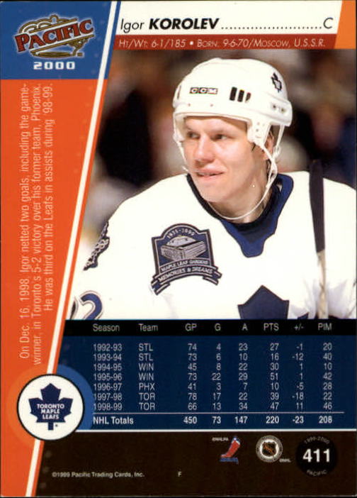 A5566- 1999-00 Pacific Hockey #s 251-450 +Inserts -You Pick- 15+ FREE US SHIP - Picture 249 of 371