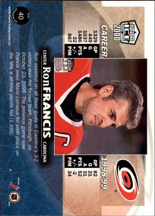 1999-00 Pacific Dynagon Ice #40 Ron Francis back image
