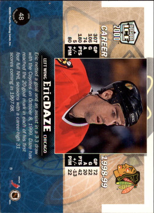 1999-00 Pacific Dynagon Ice #48 Eric Daze back image