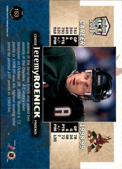 1999-00 Pacific Dynagon Ice #153 Jeremy Roenick back image