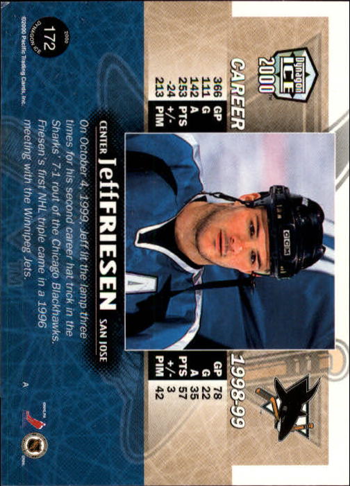 1999-00 Pacific Dynagon Ice #172 Jeff Friesen back image