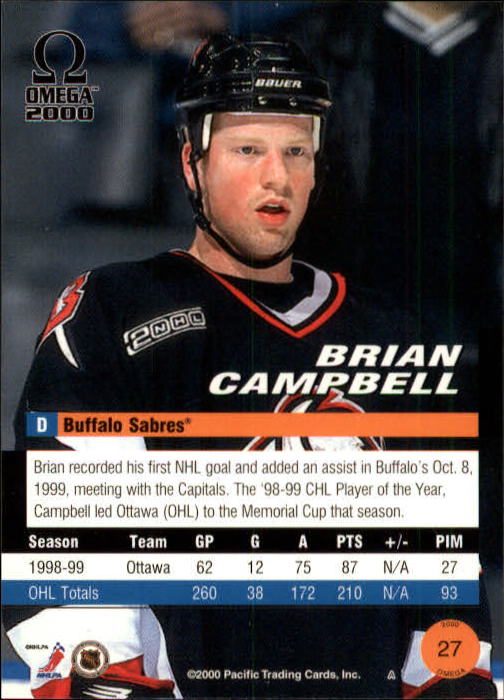 1999-00 Pacific Omega #27 Brian Campbell RC back image