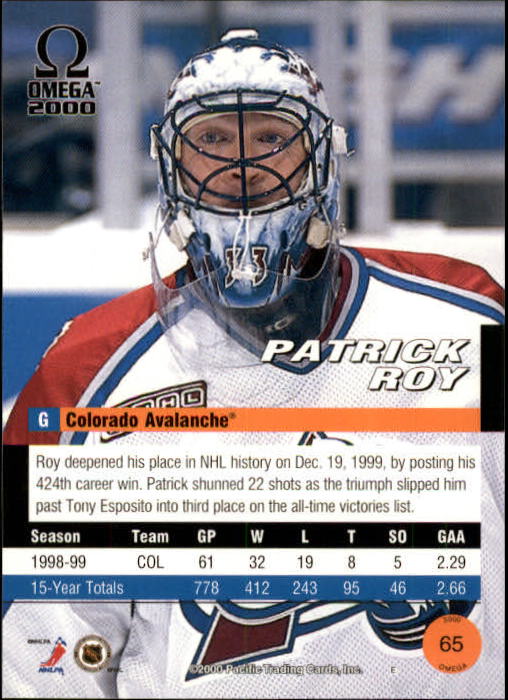 1999-00 Pacific Omega #65 Patrick Roy back image