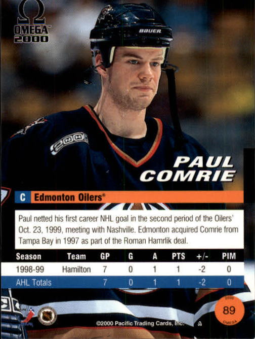 1999-00 Pacific Omega #89 Paul Comrie RC back image