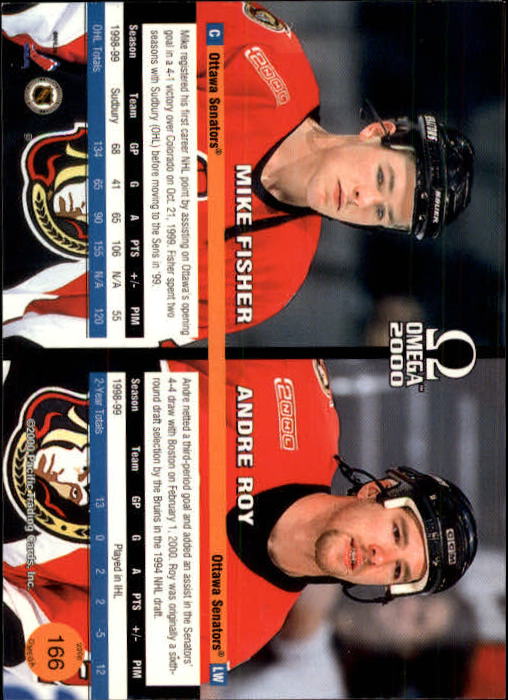 1999-00 Pacific Omega #166 M.Fisher RC/A.Roy RC back image