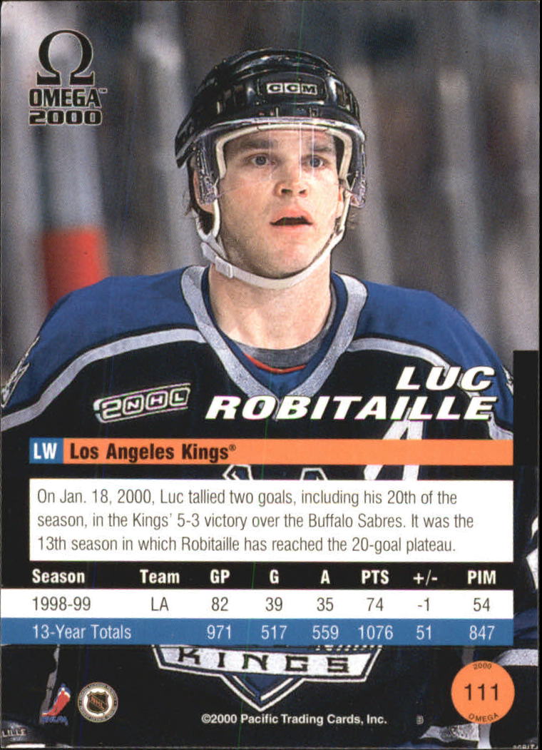 1999-00 Pacific Omega Ice Blue #111 Luc Robitaille back image