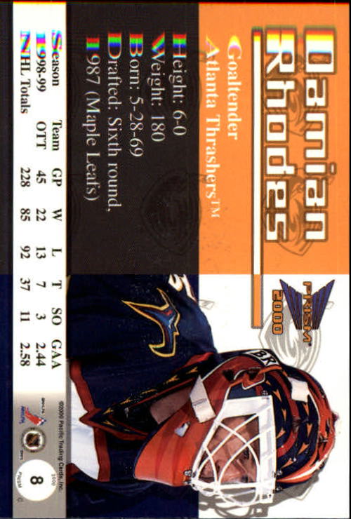 1999-00 Pacific Prism #8 Damian Rhodes back image