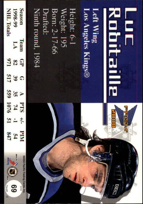 1999-00 Pacific Prism #69 Luc Robitaille back image